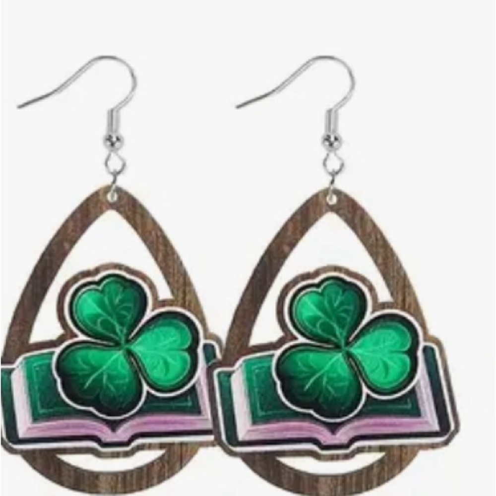 St. Patricks Day wood earrings